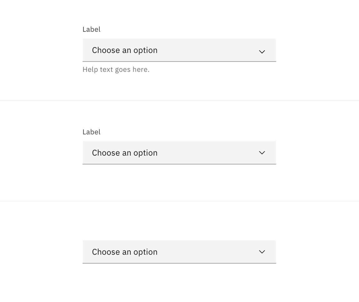 Dropdown assistive labels, help text or none.